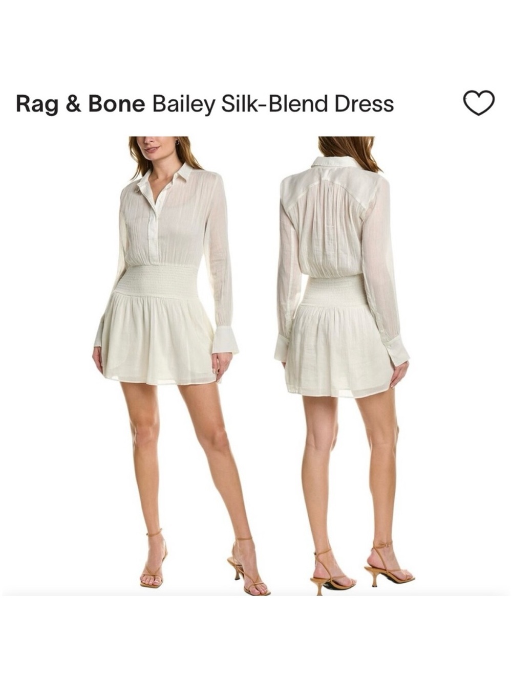 rag & bone Cream Bailey Silk-Blend Mini Shirt Dress small